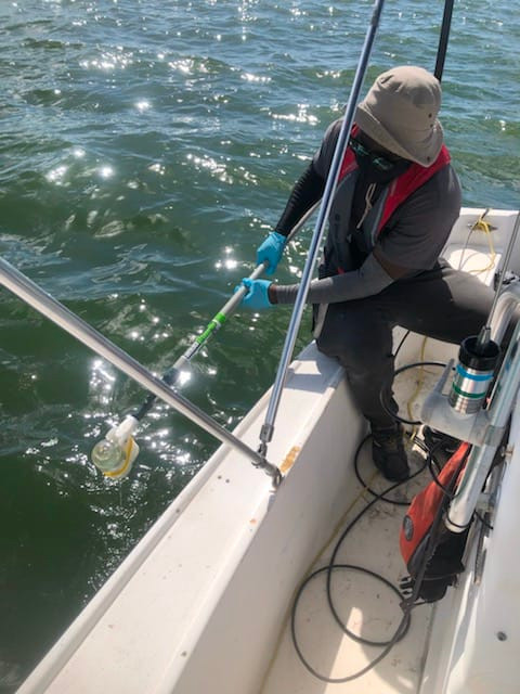Collecting water during Biscayne Bay fish kills of Aug 2020 with CREST at FIU